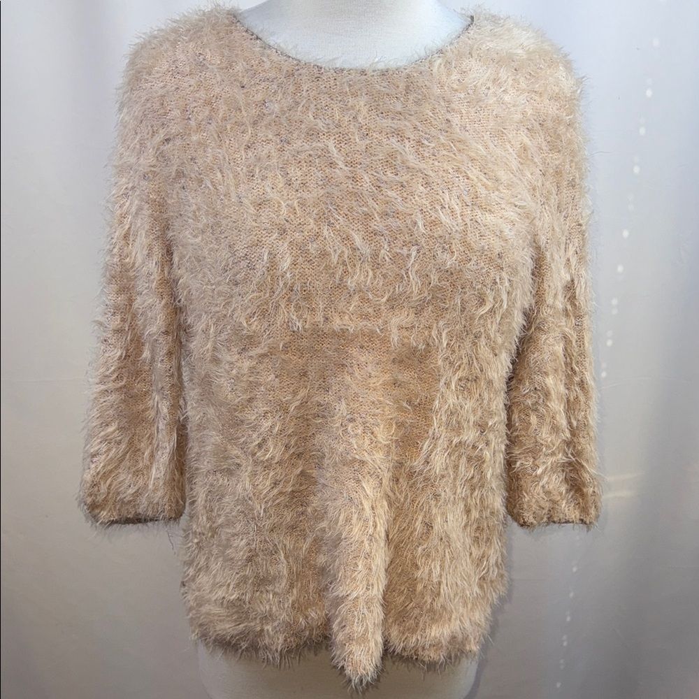 Chico's Cream Peach Fuzzy Sweater, Chico Size 1 P, Medium Petite